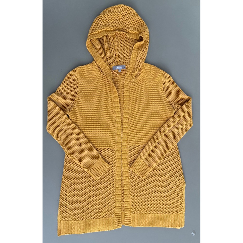 Marled Reunited Clothing Mustard Yellow Hooded Long Knit Cardigan Sweater S